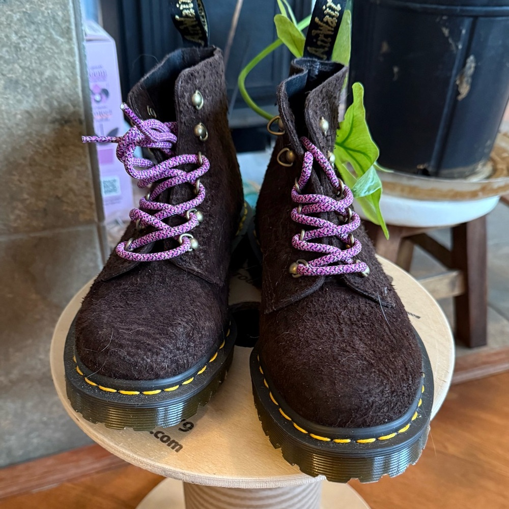 Dr. Martens Dark Brown Boots with Purple Laces